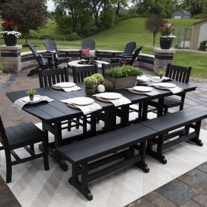 44-x-96-Rectangular-Garden-Classic-Table-and-Garden-Mission-Chairs-and-44-Inch-Garden-Classic-Benches---Black